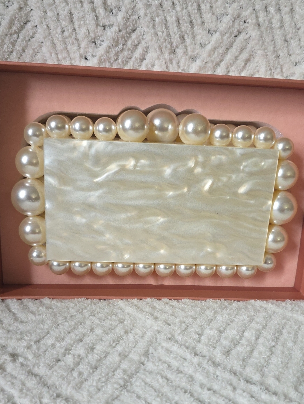 cult gaia Pearl-Trim Marbled Acrylic Clutch in Ivory - Picture 4 of 5